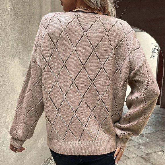 Dusty Pink Boho Womens Lace detailed Sweater - Picture 2 of 5